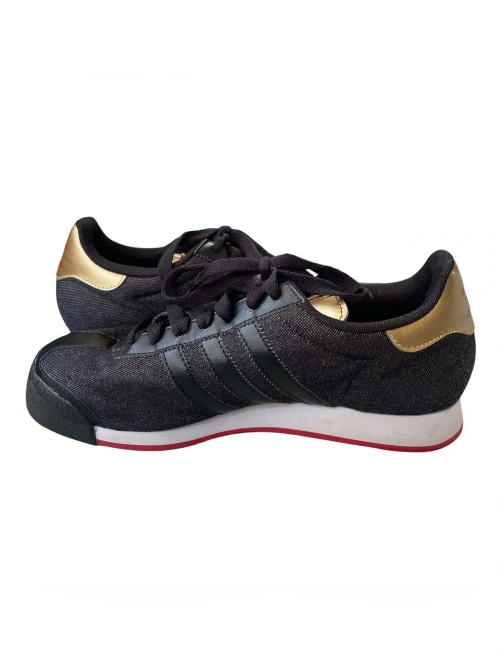 Adidas Samoa Men 8.5 Women 10 Black Denim Gold Red Trefoil Retro Sneakers Shoes